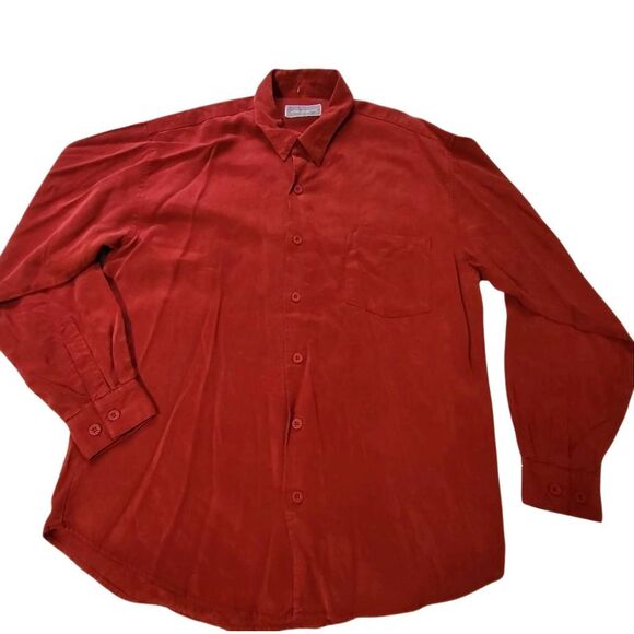 Weekendz off Tencel long sleeve button-down red casual shirt M - Picture 3 of 5